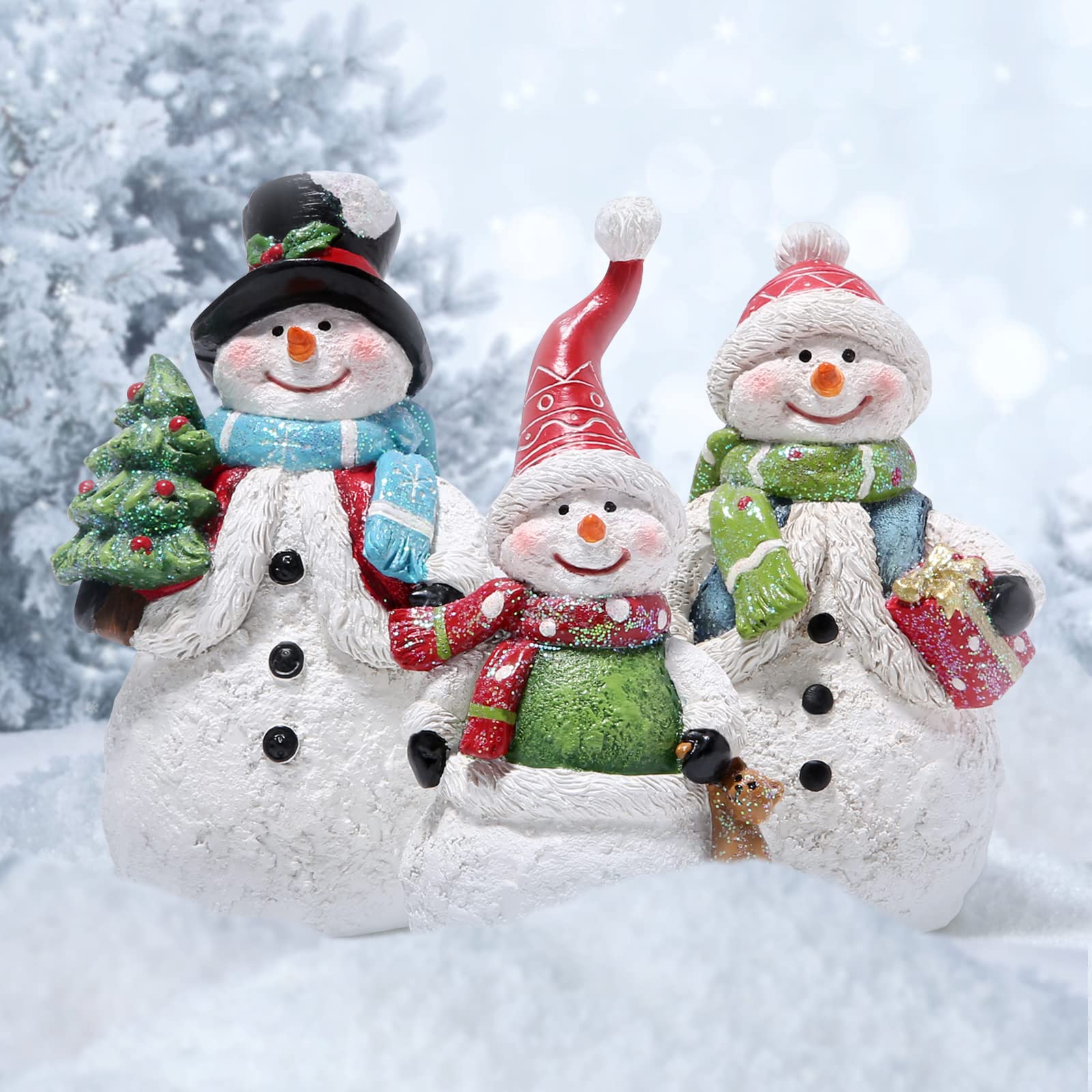 Amazon.com: Hodao Snowman Figurines Set of 3, Hand-Painted Resin